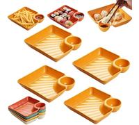 Sauce Separated Plate,Japanese Dumpling Plate with Sauce Dish,Reusable Plastic Divided Snack Dishes with Compartment Dipping Saucer,Simple Square Design,for Appetizer,Taco Salsa,Fruit (4C)