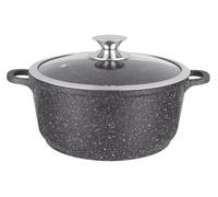 Saucepan 28 cm, Cast Aluminium, Non-Stick Coating of High Performance Stone, Glass Lid, All Cookers and Induction, PFOA Free