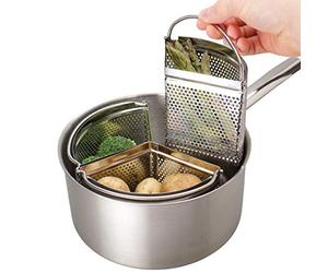 Saucepan Triple Divider And Separator Set - Saves Energy and Space When Cooking. Three Part Professional 18cm Stainless Steel Strainer. Vegetables, Potatoes, Mussels, Boiled Eggs. Pan Not Included.