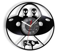 Saucer volante in vinile LP Orologio da parete UFO Aliens Beam Trasmetti il cronometro della scena della fantasilo per la musica pop art stravagante