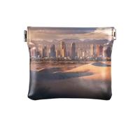 Saudi Arabian Skyline giallo portamonete da donna, piccolo portafoglio tascabile da donna, portafoglio compatto da donna, Arabia Saudita, orizzonte, giallo, 4.33x3.74In, Arabia Saudita, orizzonte,