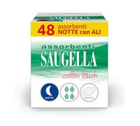 Saugella Assorbenti Cotton Touch Notte, 48 Assorbenti Cotone Notte con Ali, Azio