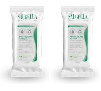 Saugella Attiva, Salviettine Intime Antibatteriche, pH 3.5, con Estratto di Timo, ottimo Post Parto, in Gravidanza, Durante il Ciclo Mestruale, in Palestra o in Viaggio, 15 Salviette Monouso