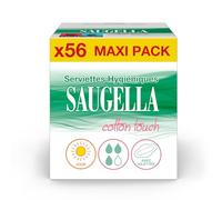 Saugella - Cotton Touch Day - Asciugamani Igienici - Molto assorbenti - Extra sottili - Ipoallergenici con ali - Antiodore - 56 tovaglioli - Set di 4 x 14