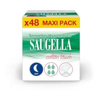 Saugella - Cotton Touch Night - Asciugamani Igienici - Molto assorbenti - Extra sottili - Ipoallergenici con ali - Antiodore - 48 tovaglioli - Set di 4 x 12