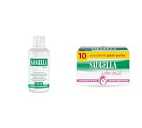 Saugella Kit Post Parto, Set Igiene Mamma, con Saugella Attiva 750ml e 10 Assorbenti Cotton Touch Post Parto