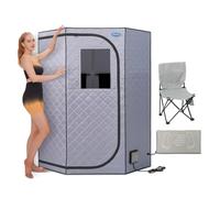 Sauna a infrarossi portatile a grandezza naturale per la casa, sauna a infrarossi lontani pentagonali, tenda per sauna per una persona, con poggiapiedi riscaldante, sedia portatile, (L38 x L38 x H63