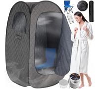 TecTake® Sauna da casa a Vapore Portatile, Pieghevole, generatore 1000 W, 15 Livelli Temperatura, Bagno Steamer, Cabina Domestica Spa, diffusore Oli Essenziali, Sauna da Esterno e Interno - Grigio