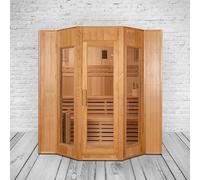 Sauna finlandese Alaska II - 3 persone, forno per sauna da 4500 W, in legno Hemlock di alta qualità, set di accessori, porta in vetro XL, illuminazione a LED, sedili ergonomici, ritenzione efficiente