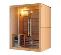 Sauna finlandese RIGA per 3 persone, forno per sauna con pietre per sauna, vetro di sicurezza, con secchio con creatore, termometro e clessidra, dimensioni: 150 x 120 x 190 cm