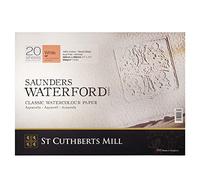 SAUNDERS WATERFORD SERIESST Cuthberts blocco carta per acquerello,collato 4 lati 26x36cm,20 fogli, bianco naturale, grana satinata, 300gm