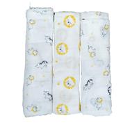 Sauthon Baby Deco - Set di 3 panni in cotone biologico, 70 x 70 cm, motivo: piuma e pompon