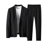 SAUTRV Uomo Due Risvolti Suit Set Affari Manica Lunga Giacca Pantalone Suit Slim Fit Pantaloni Giacca Suit Mens Suite Grucce, Nero , XXL