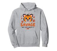 Savage But Cute About It Tiger Cub Paw Felpa con Cappuccio, Unisex per Adulti, Grigio Melange, M