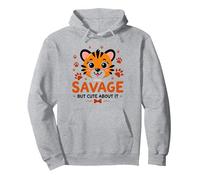Savage But Cute About It Tiger Cub Paw Felpa con Cappuccio, Unisex per Adulti, Grigio Melange, XXL