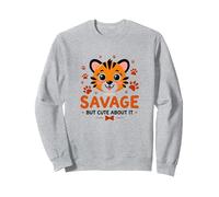 Savage But Cute About It Tiger Cub Paw Felpa, Unisex per Adulti, Grigio Melange, XL