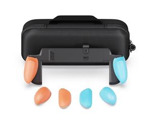 Savage Raven by Skull & Co. NeoGrip Bundle for Nintendo Switch 2: An Ergonomic Grip Hard Shell Handheld Case with Replaceable Grips [to fit All Hands Sizes] [with Carrying Case]- Neon Blue+Neon Red