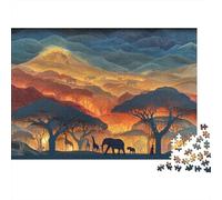 Savana africana at Night Puzzle 1000Pcs Elefante Lion Giraffe Decorazione Per La Casa. Rilassamento E Intelligence Per Adulti E Bambini Da 14 Anni 52x38cm/1000pcs