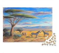 Savana africana- Elefanti, Zebras, Montagnas, Puzzle Sostenibili Con Motivi Per Adulti Da Gioco in Legno Di Alta Qualità 1000pcs (75x50cm)