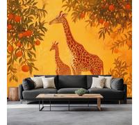 Savana Africana Giraffa Arancio Carta Da Parati 3D Fotomurale 350 x 256 cm Colore Arancione Murali, Per Soggiorno Divano Tv Hotel A Tema Corridoio Di Lusso Sfondo Dipinto Murale