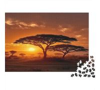 Savana africana,Puzzle Per Adulti 1000pcs (75x50cm),Giochi Di Sfida Beautiful Tramonto Acacia Trees