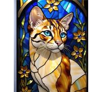 SAVANNAH CAT *Stained Glass Jewel Art Design Print* COMPOSITION NOTEBOOK Travel Journal Diary Guest Book-Exotic Animal Feline Kitten Kitty Pet Lover ... School Ivy League University College Student