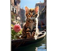 SAVANNAH KITTEN ITALIAN GONDOLA * KITTY CAT LOVE - Cute Mini Journal Diary Scratch Art Doodle Jot Blank Pad: ֍ 5x7~Greeting Note Card Size֎ EXPRESS ... Shower Holiday Childrens Party Favor Gift