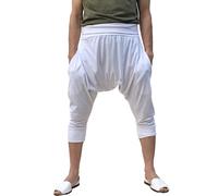 SAVARI | Pantaloncini Corti Harem | Cotone Riciclato | Stile Pirata | Estivo | con Ampia Fascia Elastica in Vita e con Tasche | Pantaloncini Confortevoli | per Lo Yoga | Unisex | Bianco | Taglia XL