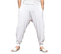 SAVARI | Pantaloni Harem con Tasche | Etnico | Comodo e Confortevole | Pantaloni Ideali per Yoga e Pilates | Cotone Riciclato | Uomini e Donne | Colore: Bianco | Taglia M | Grandi Formati Disponibili