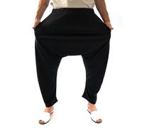 SAVARI | Pantaloni Harem elastici | Stile tailandese | Pantaloni con tasche e senza polsini | Vita elastica | Cotone riciclato | Lungo e confortevole | Unisex | Nero e Bianco | Taglie dalla S alla XXL