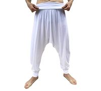 SAVARI | Pantaloni Harem | Modello Relax | Primavera e Autunno | con Le Tasche | Tiro Basso | Vita e Gambe Larghe | Pantaloni per casa, Yoga, Pilates e Fitness | Donne e Uomini | Bianco | Taglia L