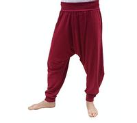 SAVARI | Pantaloni Harem Senza Tasche | Etnico | Confortevole | Pantaloni Ideali per Yoga, Pilates e Danza | Unisex | Tiro Basso e Vita Larga | Liscio | Vino | Taglia L | Grandi Formati Disponibili