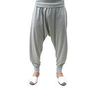 SAVARI | Pantaloni Harem Senza Tasche | Etnico | Confortevole | Pantaloni Ideali per Yoga, Pilates e Danza | Unisex | Tiro Basso e Vita Larga | Liscio | Grigio | Taglia L | Grandi Formati Disponibili