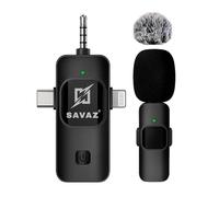 SAVAZ® Microfono senza fili Plug & Play - Compatibile con iPhone, Android e fotocamera - Suono 360° 3 in 1 (USB-C, Lightning, Jack) - per Youtube, TikTok, interviste