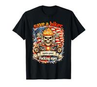 Save a Biker Open Your Eyes Skull Motorcycle Design Maglietta