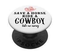 Save a Horse Ride a Cowboy Pink Cowgirl Hat Country Western PopSockets PopGrip Adesivo