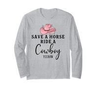 Save a Horse Ride a Cowboy Sign Yeehaw Hot Pink Cowgirl Hat Maglia a Manica