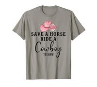 Save a Horse Ride a Cowboy Sign Yeehaw Hot Pink Cowgirl Hat Maglietta