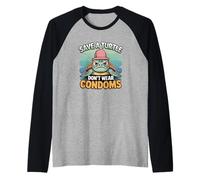 Save a Turtle Don't Wear Preservativi Graphic - Divertente Umorismo per Adulti Maglia con Maniche Raglan