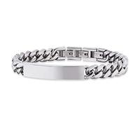 SAVE BRAVE Bracciale da uomo in robusto acciaio inox - con piastra per incisione - chiusura a scatto - estensibile in lunghezza 18,5 + 3 cm - con confezione regalo, Eine Grösse, Argento sterling,