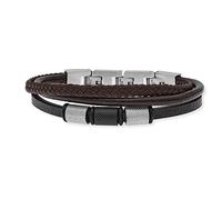 Save Brave Flynn Bracciale da uomo in pelle marrone intrecciato con chiusura a scatto in acciaio inox - estensibile in lunghezza 18,5 + 3 cm - senza nichel e piombo - con confezione per gioielli, 18,5