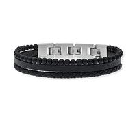 Save Brave Tyler - Bracciale da uomo in pelle intrecciata con perle di onice, chiusura a scatto, lunghezza estensibile 18,5 + 3 cm, senza nichel e piombo, con confezione regalo