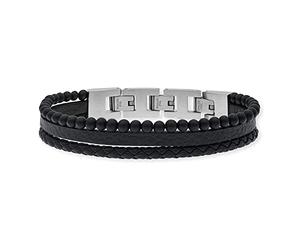 Save Brave Tyler - Bracciale da uomo in pelle intrecciata con perle di onice, chiusura a scatto, lunghezza estensibile 18,5 + 3 cm, senza nichel e piombo, con confezione regalo