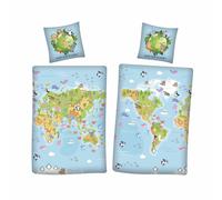 Save Our Planet Mappamondo Reversibile Lenzuola 80x80 CM + 135x200cm 100% Cotone