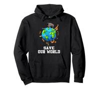 Save Our World Animals Around The Earth Funny Earth Day Felpa con Cappuccio
