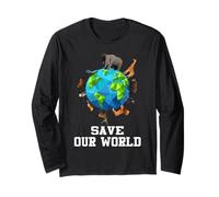 Save Our World Animals Around The Earth Funny Earth Day Maglia a Manica