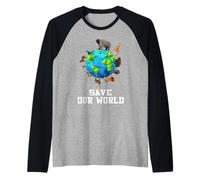 Save Our World Animals Around The Earth Funny Earth Day Maglia con Maniche Raglan
