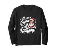 Save Santa A Trip Be Naughty Funny Christmas Retro Anni '50 Maglia a Manica