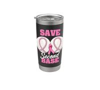 Save Second 2nd Base Funny Baseball Breast Cancer Awareness Bicchiere termico in acciaio inox doppia parete