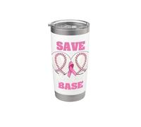 Save Second 2nd Base Funny Baseball Breast Cancer Awareness Bicchiere termico in acciaio inox doppia parete